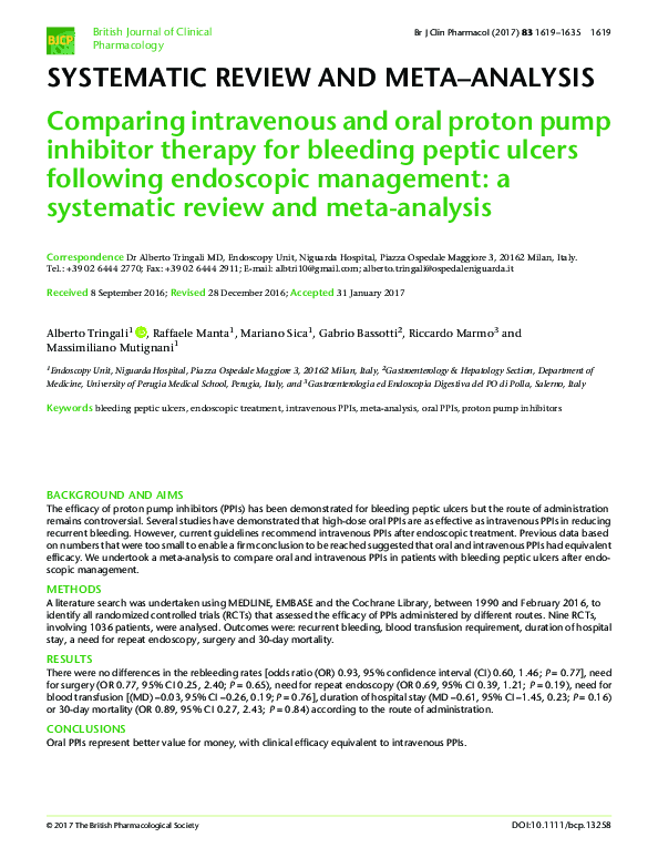 (PDF) Comparing intravenous and oral proton pump inhibitor therapy for ...