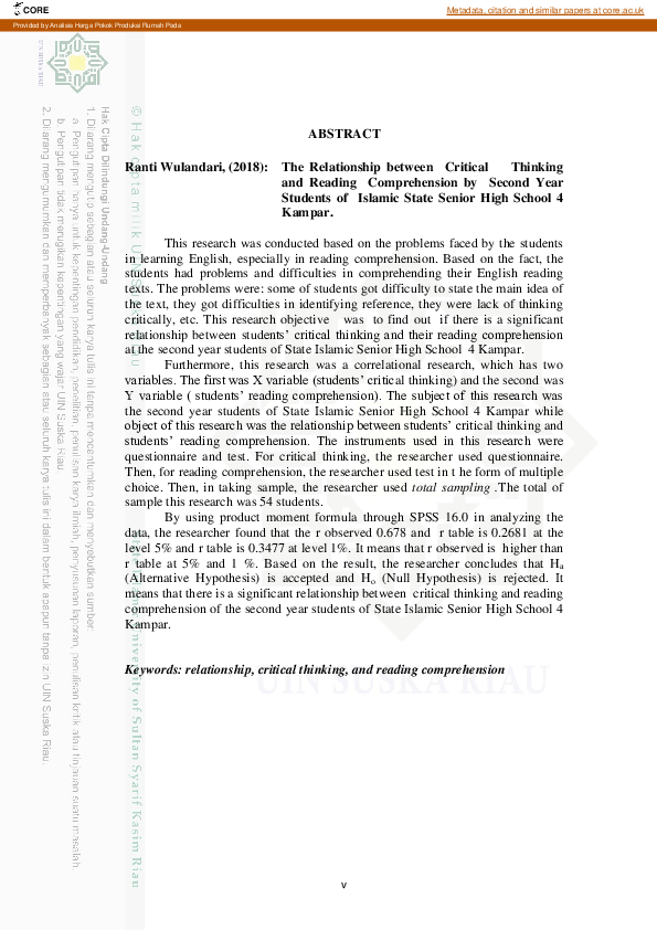 (PDF) The Relationship Between Critical Thinking and Reading ...