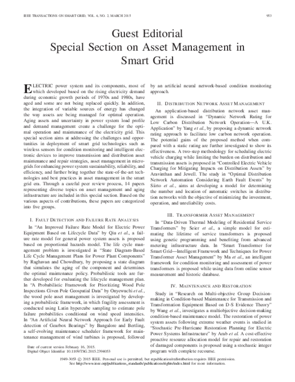 (PDF) Guest Editorial: Special Section on Asset Management in Smart Grid