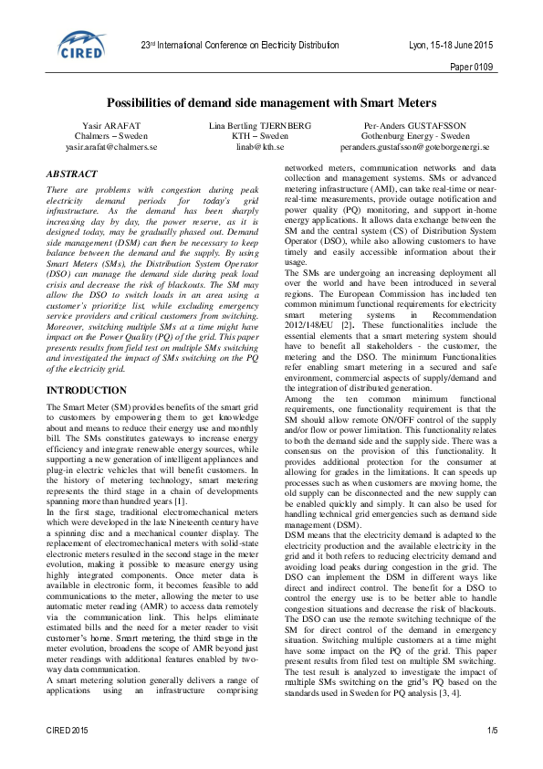 (PDF) Possibilities of demand side management with Smart Meters