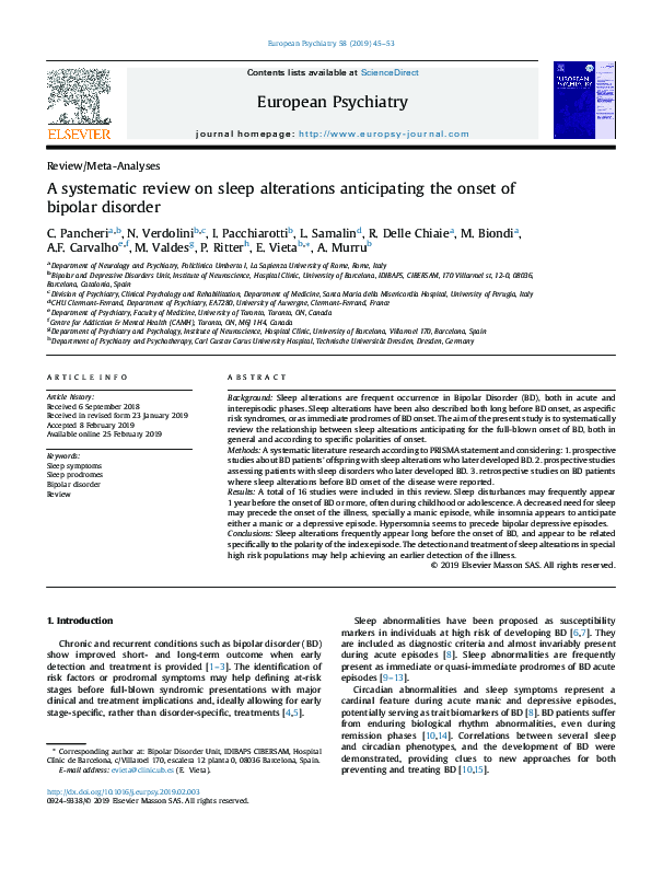 (PDF) A systematic review on sleep alterations anticipating the onset ... - Sudden Sleep-Onset Bipolar