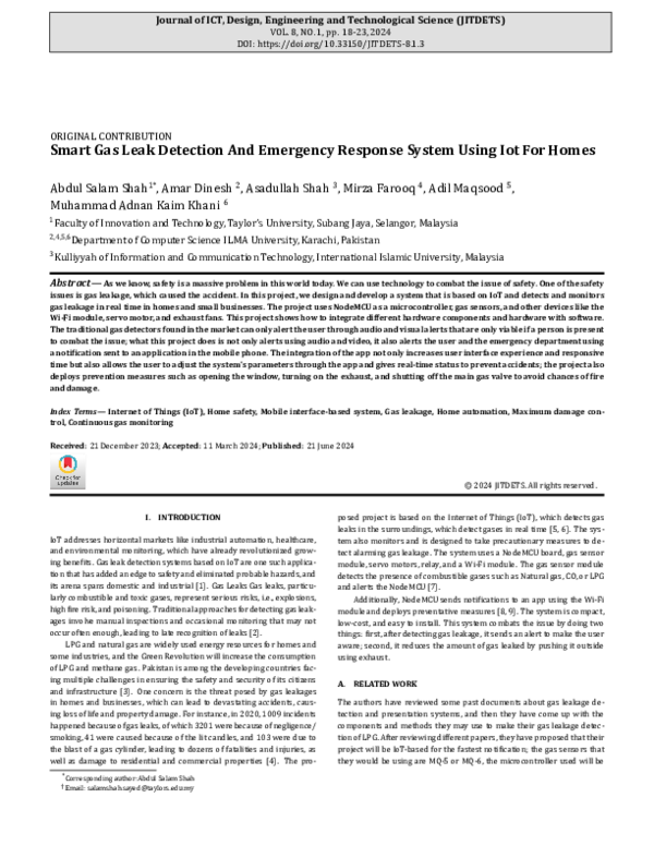 (PDF) Smart Gas Leak Detection And Emergency Response System Using Iot ...