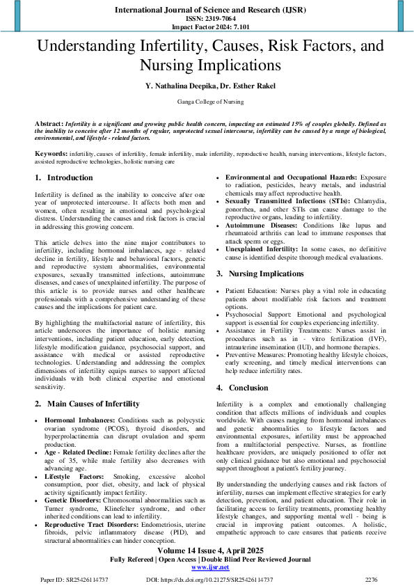 (PDF) Understanding Infertility, Causes, Risk Factors, and Nursing ...