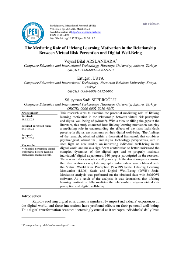 (PDF) The Mediating Role of Lifelong Learning Motivation in the ...