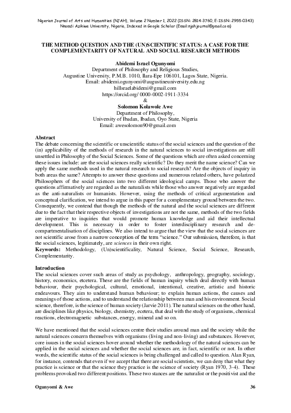 (PDF) THE METHOD QUESTION AND THE (UN)SCIENTIFIC STATUS: A CASE FOR THE ...