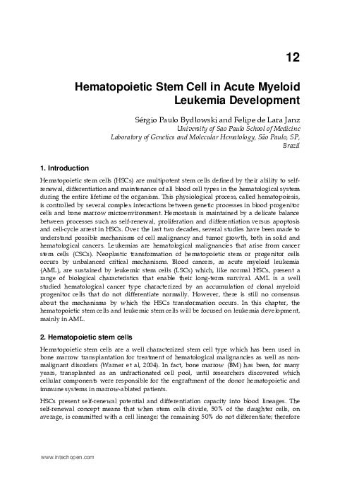 (PDF) Hematopoietic Stem Cell in Acute Myeloid Leukemia Development