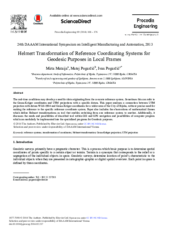 (PDF) Helmert Transformation of Reference Coordinating Systems for ...
