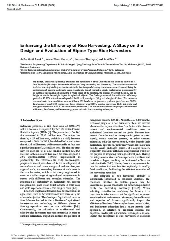 (PDF) Enhancing the Efficiency of Rice Harvesting: A Study on the ...