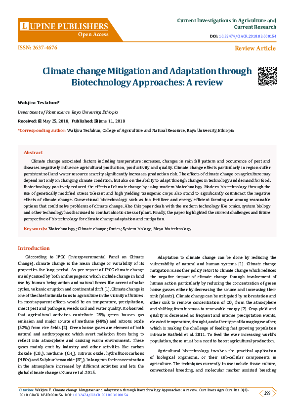 (PDF) Climate change Mitigation and Adaptation through Biotechnology ...