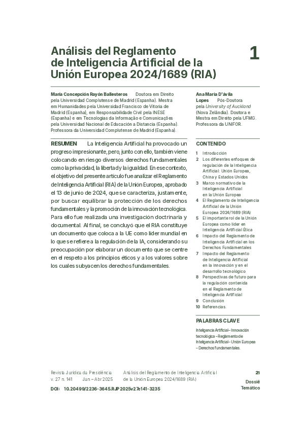 (PDF) Análisis del Reglamento de Inteligencia Artificial de la Unión ...