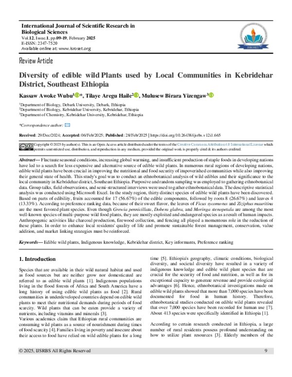 (PDF) Diversity of edible wild Plants used by Local Communities in ...