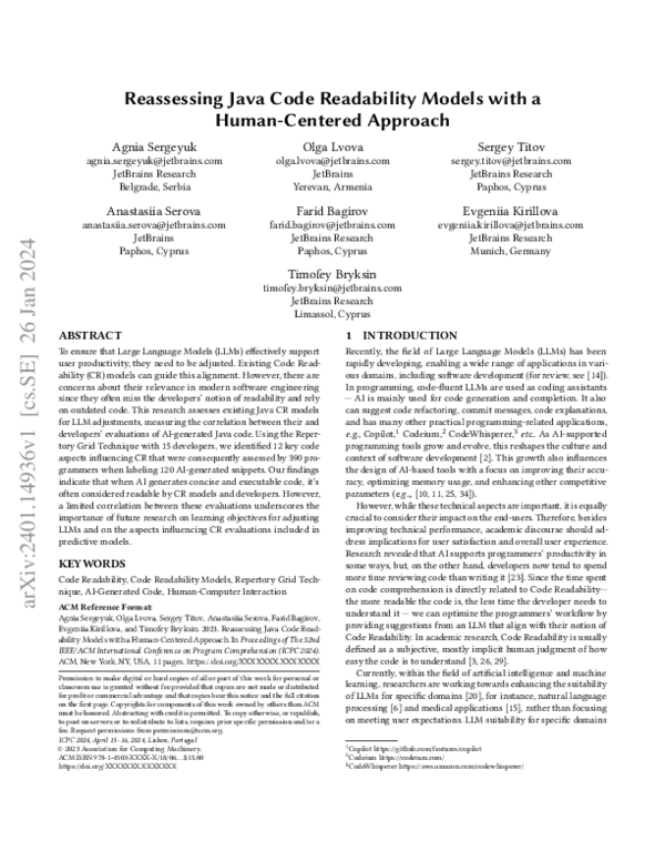 (PDF) Reassessing Java Code Readability Models with a Human-Centered ...