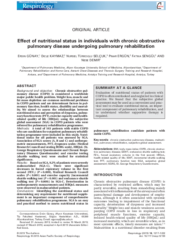 (PDF) Effect of nutritional status in individuals with chronic ...