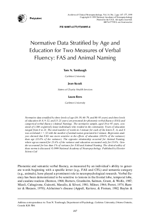 (PDF) Normative Data Stratified by Age and Education for Two Measures ...