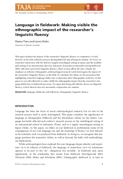 (PDF) Language in fieldwork: Making visible the ethnographic impact of ...