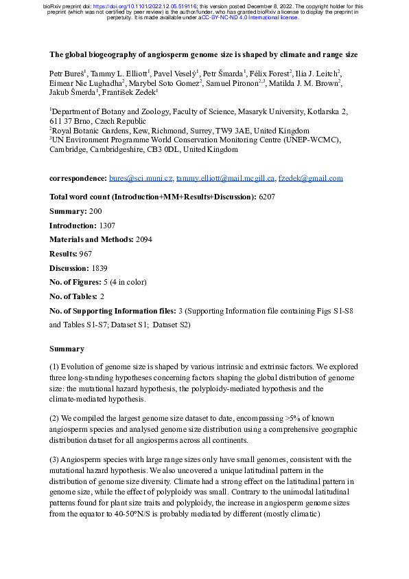 (PDF) The global distribution of angiosperm genome size is shaped by ...