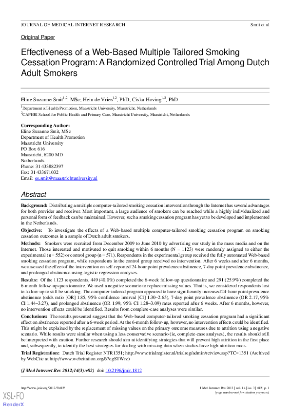 (PDF) Effectiveness of a Web-Based Multiple Tailored Smoking Cessation ...