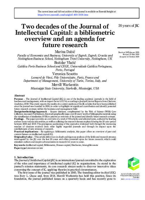 (PDF) Two decades of the Journal of Intellectual Capital: a ...