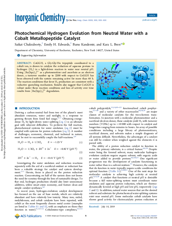 (PDF) Photochemical Hydrogen Evolution from Neutral Water with a Cobalt ...