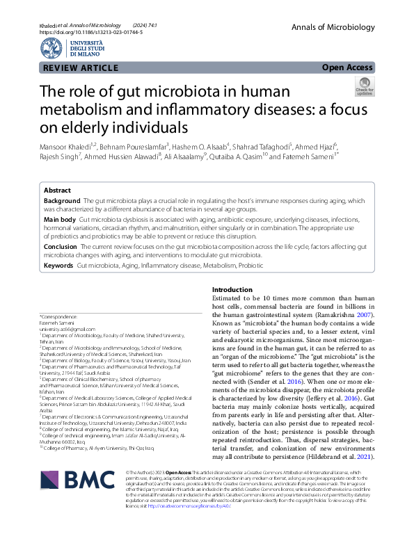 (PDF) The role of gut microbiota in human metabolism and inflammatory ...