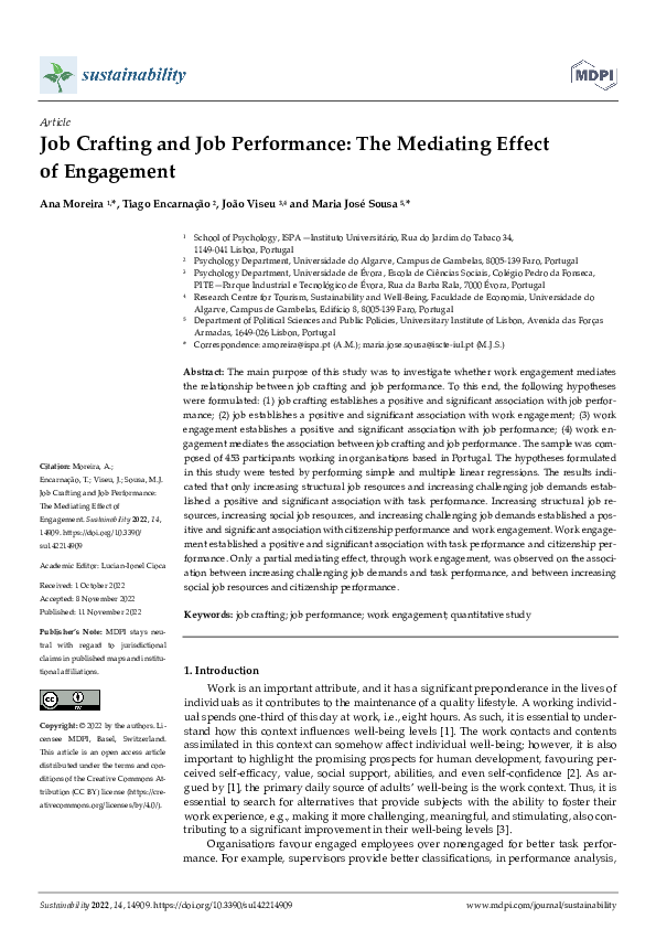 (PDF) Job Crafting and Job Performance: The Mediating Effect of Engagement