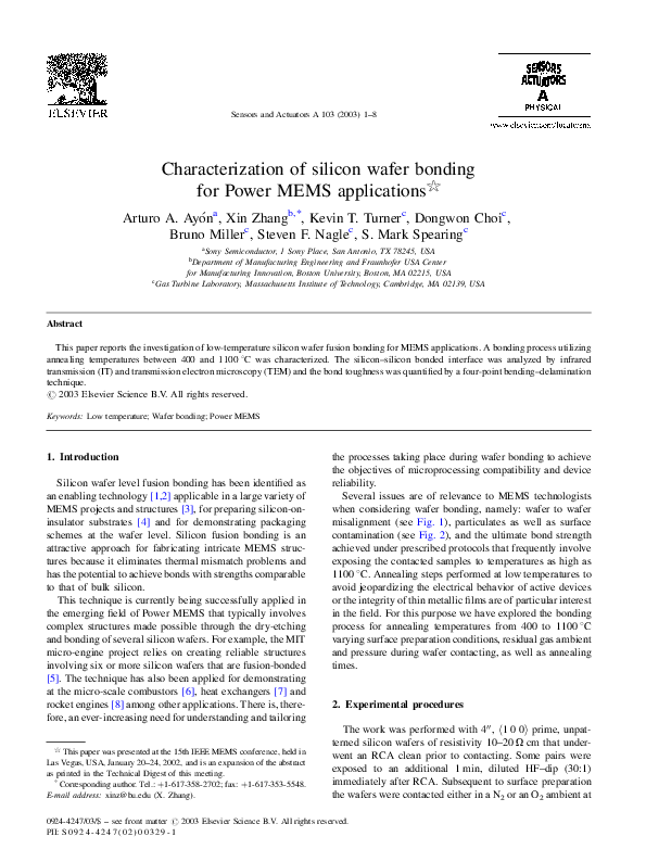 (PDF) Characterization of silicon wafer bonding for Power MEMS applications
