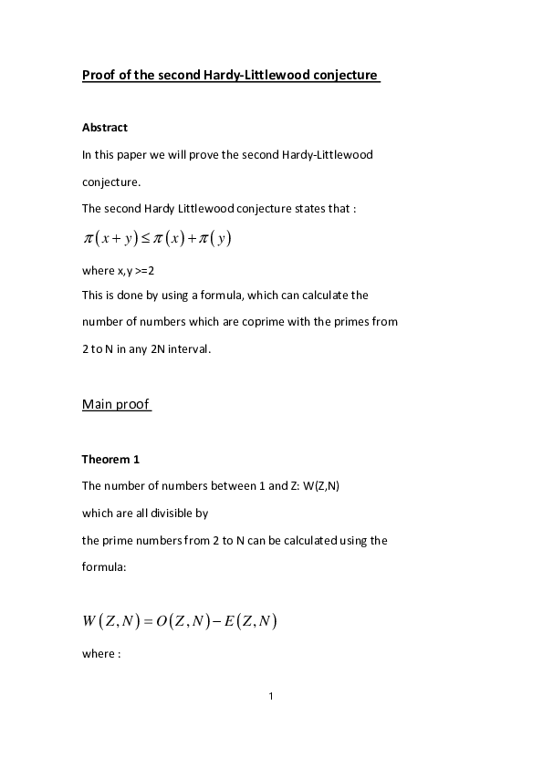 (PDF) Proof of the second Hardy-Littlewood conjecture