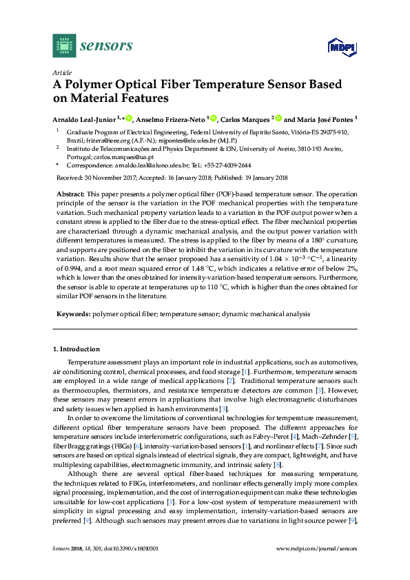 (PDF) A Polymer Optical Fiber Temperature Sensor Based on Material Features