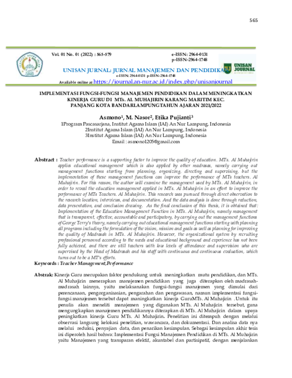 (PDF) UNISAN JURNAL: JURNAL MANAJEMEN DAN PENDIDIKAN