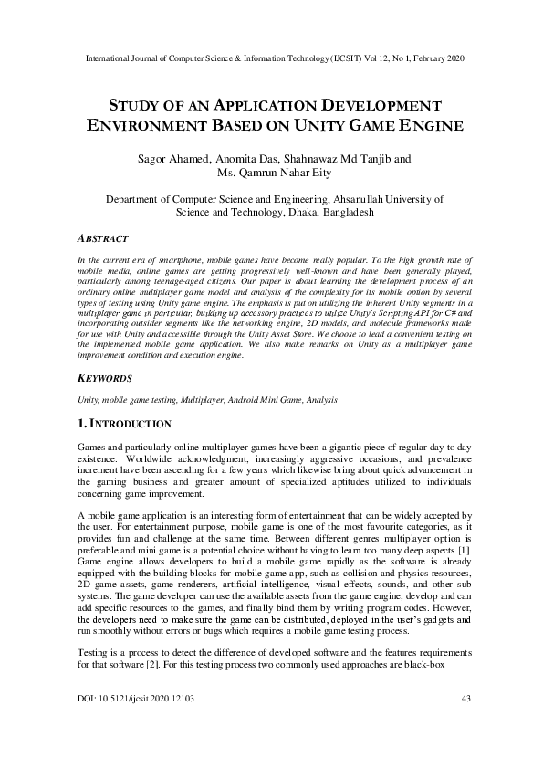 (PDF) Study of an Application Development Environment Based on Unity ...