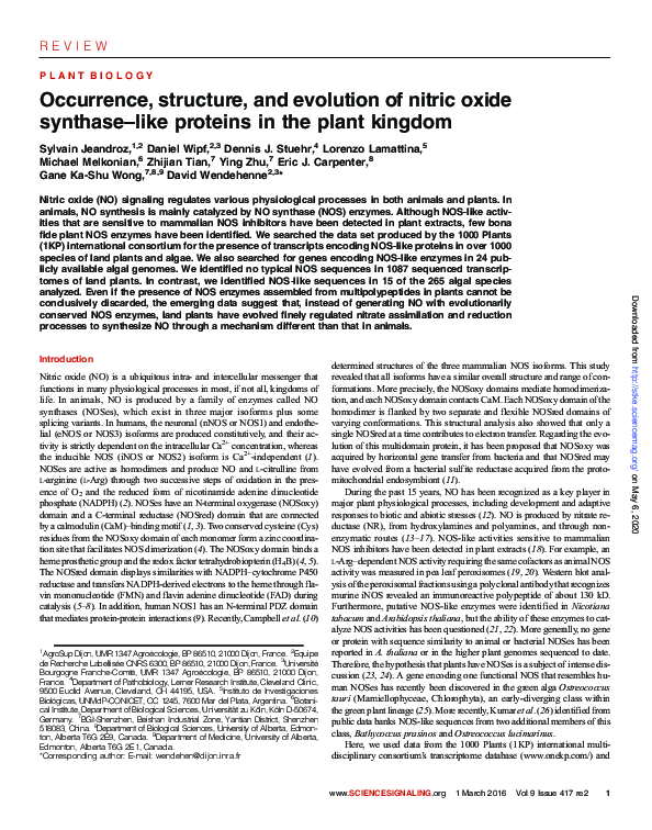 (PDF) Occurrence, structure, and evolution of nitric oxide synthase ...