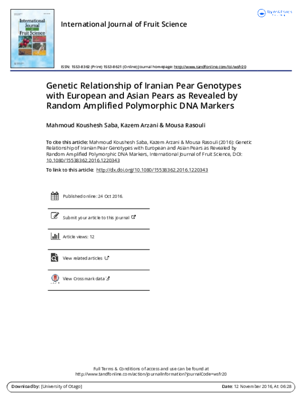 (PDF) Genetic Relationship of Iranian Pear Genotypes with European and ...