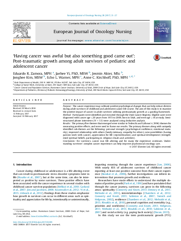 (PDF) ‘Having cancer was awful but also something good came out’: Post ...