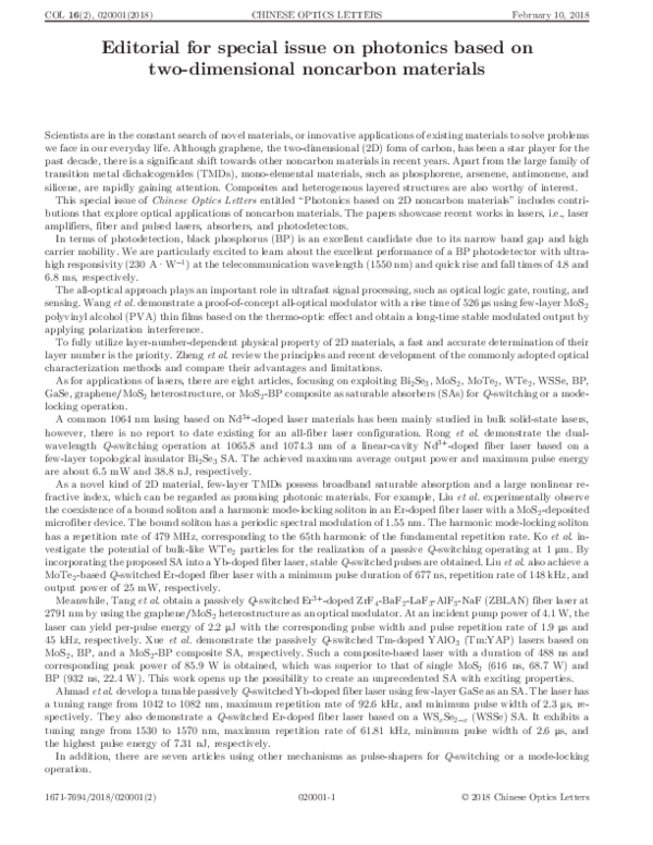 (PDF) Editorial for special issue on photonics based on two-dimensional ...