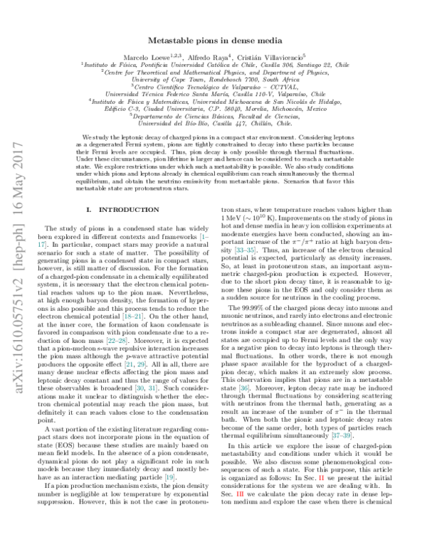(PDF) Metastable pions in dense media