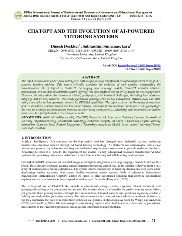 (PDF) CHATGPT AND THE EVOLUTION OF AI-POWERED TUTORING SYSTEMS