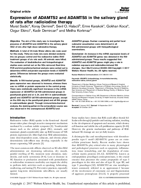(PDF) Expression of ADAMTS2 and ADAMTS5 in the salivary gland of rats ...