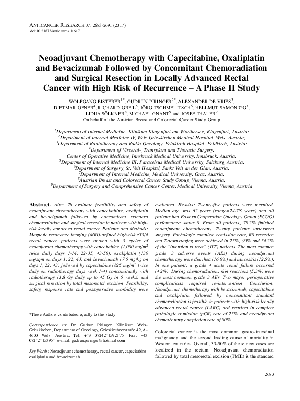 (PDF) Neoadjuvant Chemotherapy with Capecitabine, Oxaliplatin and ...