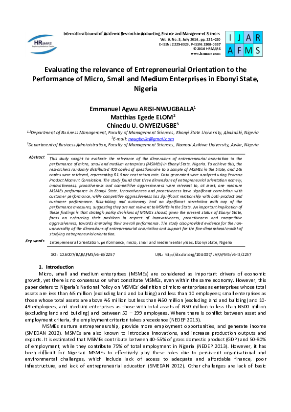 (PDF) Evaluating the relevance of Entrepreneurial Orientation to the ...