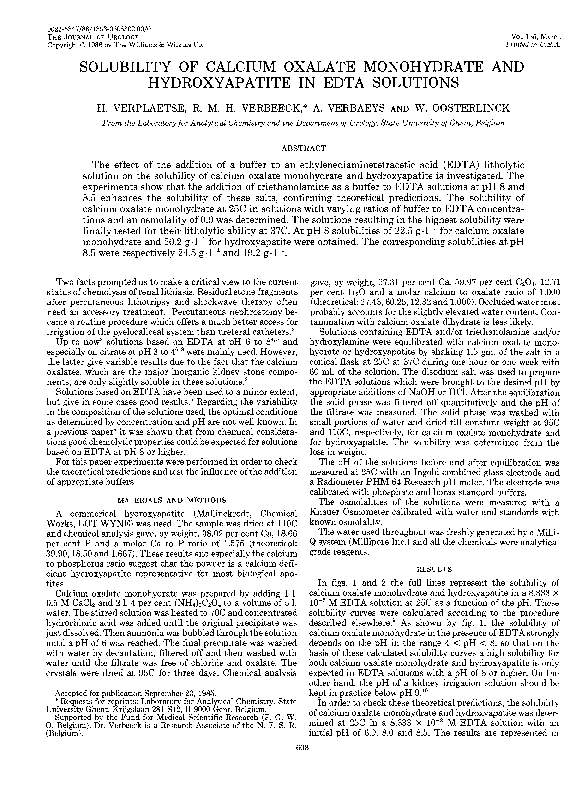 (PDF) Solubility of Calcium Oxalate Monohydrate and Hydroxyapatite in ...