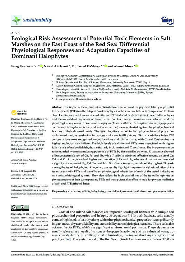 (PDF) Ecological Risk Assessment of Potential Toxic Elements in Salt ...