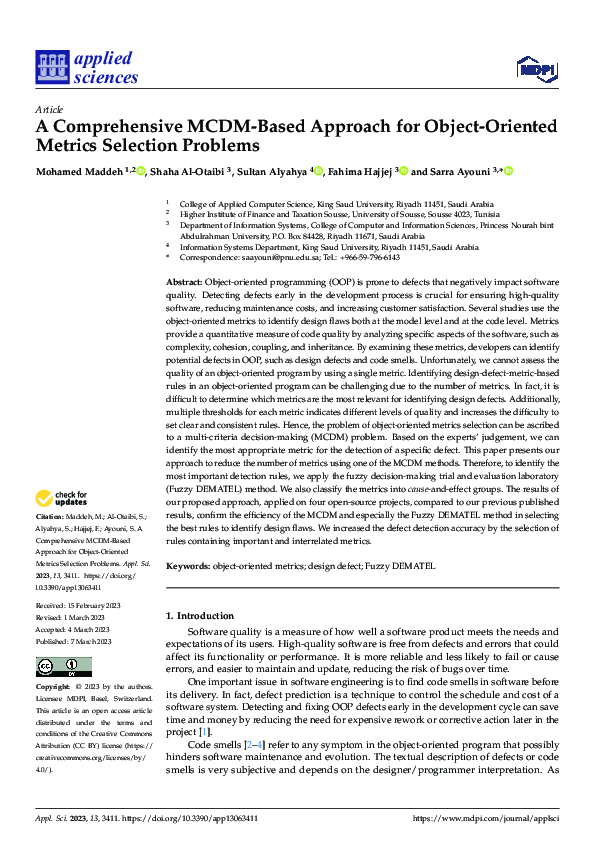 (PDF) A Comprehensive MCDM-Based Approach for Object-Oriented Metrics ...