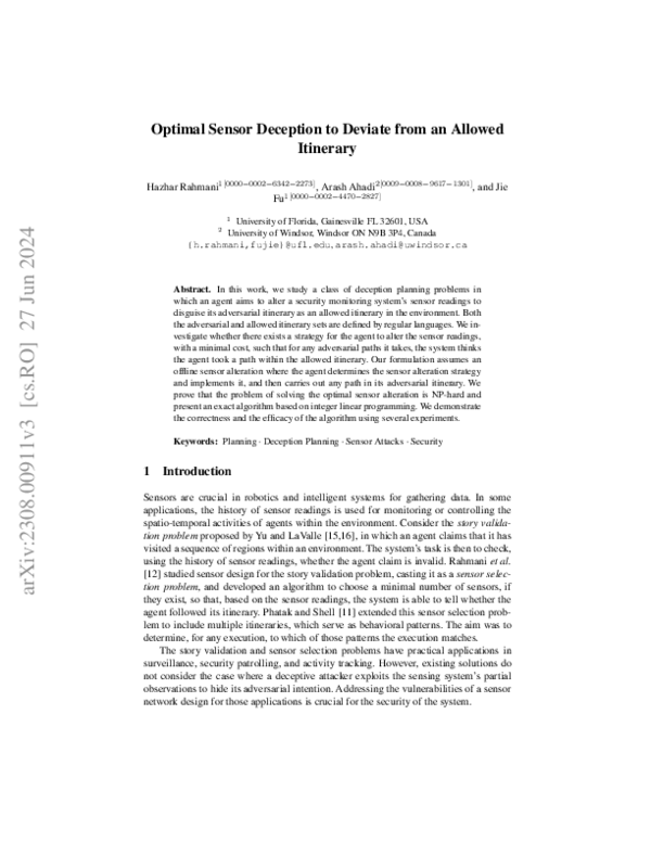 (PDF) Optimal Sensor Deception to Deviate from an Allowed Itinerary