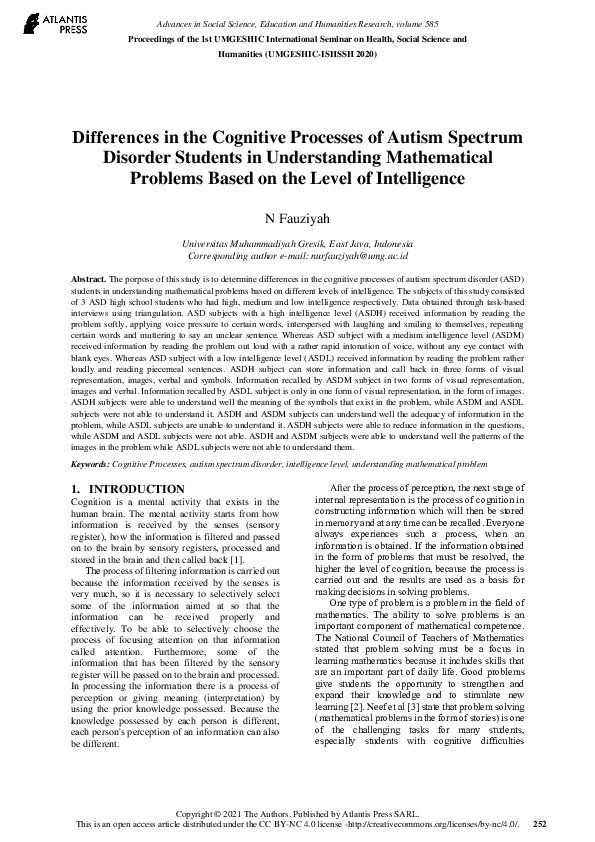 (PDF) Differences in the Cognitive Processes of Autism Spectrum ...