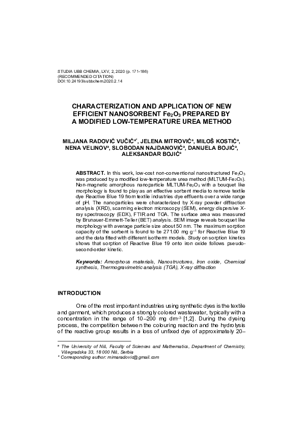 (PDF) Characterization and application of new efficient nanosorbent ...
