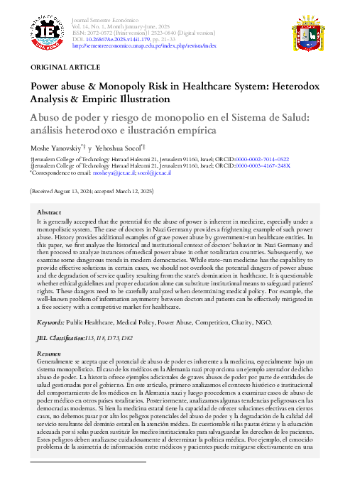(PDF) Power abuse & Monopoly Risk in Healthcare System: Heterodox ...