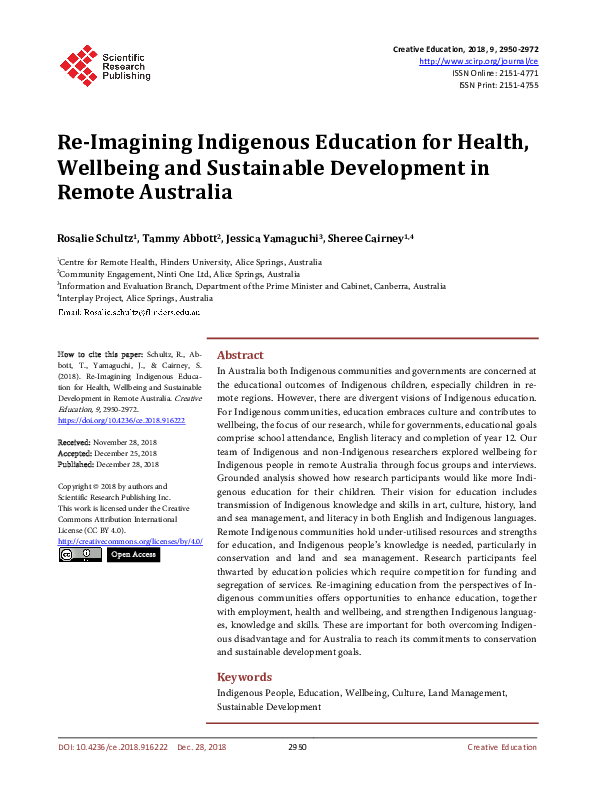 (PDF) Re-Imagining Indigenous Education for Health, Wellbeing and ...