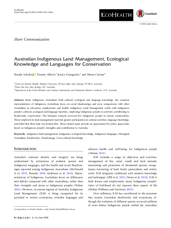 (PDF) Australian Indigenous Land Management, Ecological Knowledge and ...