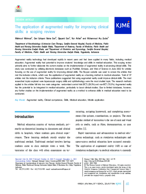 (PDF) The application of augmented reality for improving clinical ...