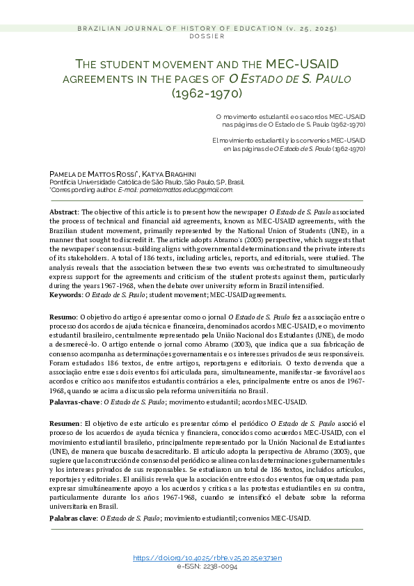 (PDF) THE STUDENT MOVEMENT AND THE MEC-USAID AGREEMENTS IN THE PAGES OF ...